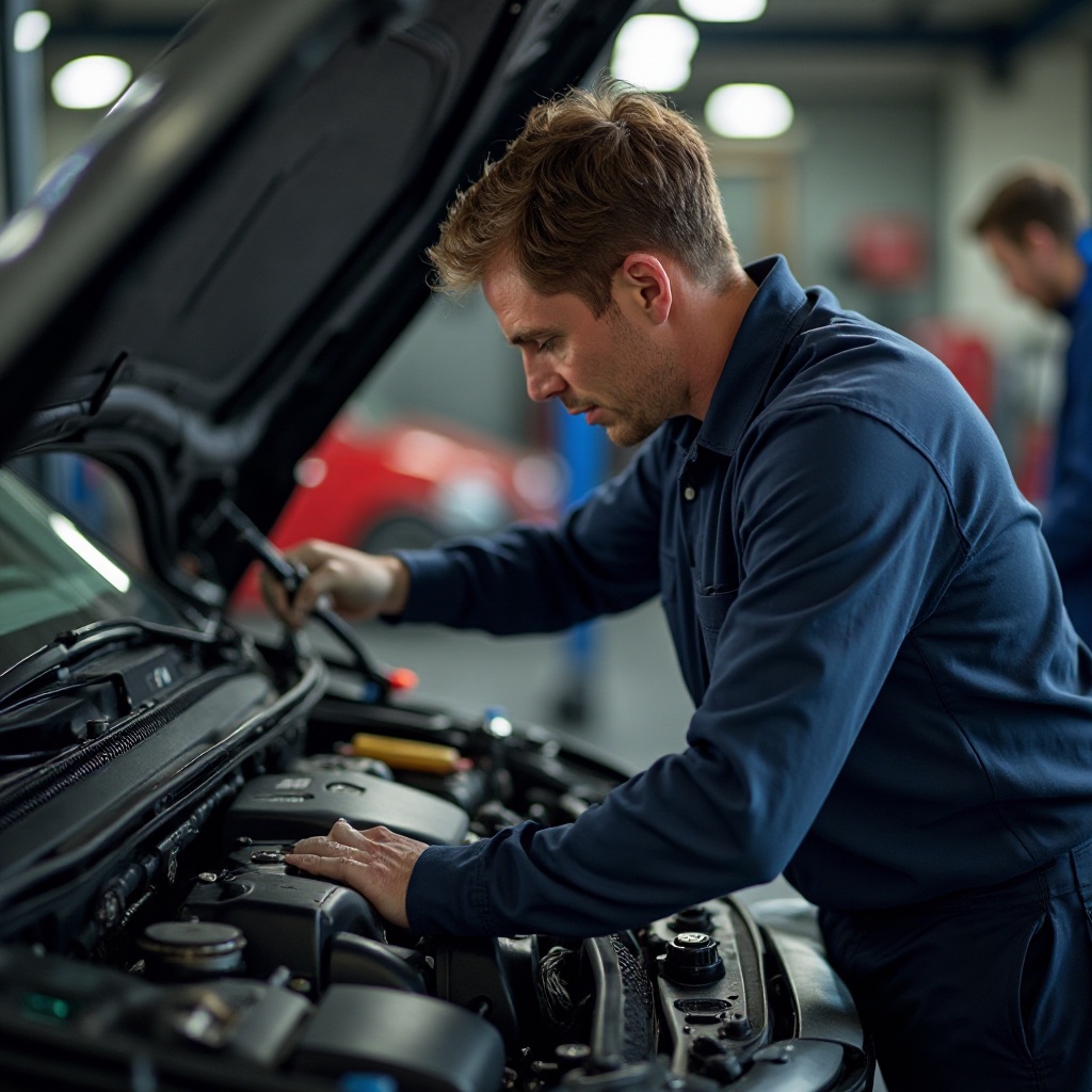 Mechanic working on engine